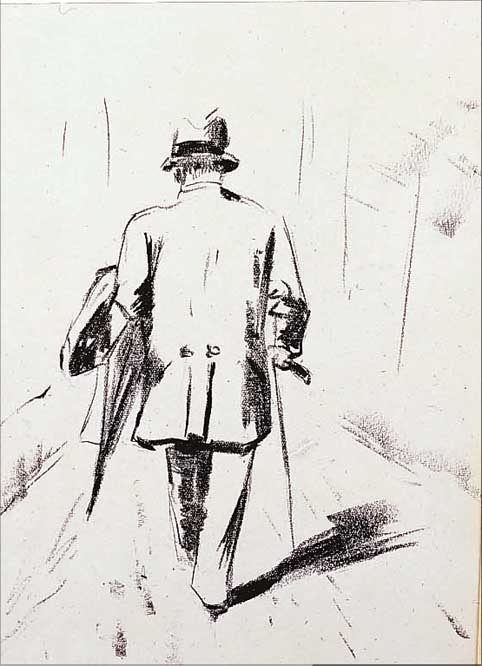 URY, LESSER, 1861-1931, DER FLANEUR, LITHOGRAPHIE VON 1921, LI. U. HANDSIGNIERT, CA. 21 X 16 CM, PP, U.GL., R.