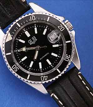 GUB HERRENTAUCHERUHR AUTOMATIK, REF.-NR. 179-293, DEUTSCHLAND UM 1993, EDELST., BODEN U. KRONE GESCHR., BEI FERTIGST. WASSERD., LüNETTE ...
