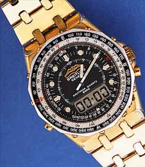 BREITLING HERRENARMBANDUHR NAVYTIMER QUARTZ/ 2400, REF.-NR. 81470/8183, SCHWEIZ UM 1984, EDELST. HARTVERG. INCL. BAND, BER., MINERAL- FLACHGL., ...