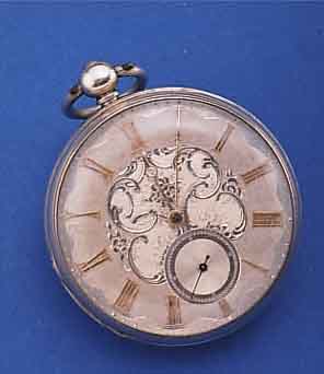 HERRENTASCHENUHR OFFEN, ENGLAND UM 1846, HALLMARK VON LONDON, SILBER, SCHLüSSELAUFZUG, STAUBSCHUTZ, SILBERZIFFERBL. M. RöM. AUFGEL. ...