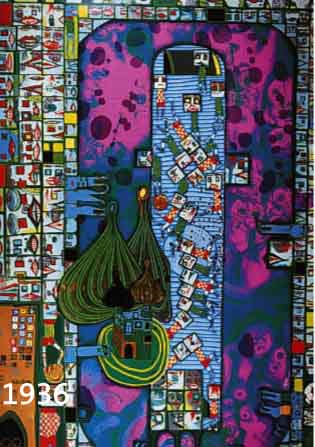 HUNDERTWASSER, 1928-2000, FARBLITHOGR., HIER: OLYMPISCHE SPIELE 1972 IN MÜNCHEN, NUM. 475/3999, KNITTERFALTIG, CA. 104 X 66 CM, UNT.GL., R.