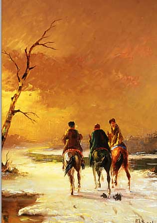 BORBELY, MICHAEL, UNGARISCHER MALER DES 20. JH., REITER IN DER VERSCHNEITEN PUSTA, ÖL/LWD, RE. ...