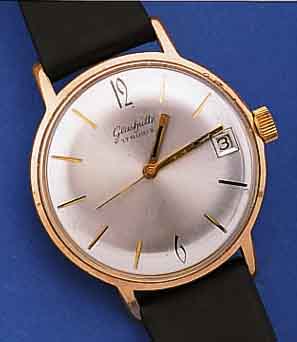 GLASHÜTTE HERRENARMBANDUHR, REF.-NR. 596480,DEUTSCHLAND UM 1966, METALL ROSE-VERG., EDEL- ST.-BODEN GEDR., BER., 17 ST., HANDAUFZUGKAL. 69,1, ...