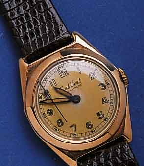 CORTEBERCORTEBERT HERRENARMBANDUHR, SCHWEIZ/ENGLAND UM 1943, RG 375/000, BODEN U. GLASR. GEDR., AUßER LEDERB. U. GLAS ORIG.-ZUSTAND, BLATT ...