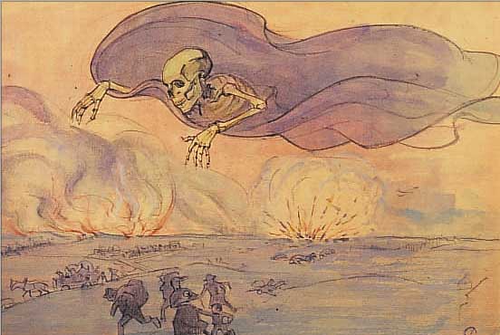 STEIGERWALD, ERNST, AUS DEM ZYKLUS TOTENTANZ, AQUARELL AUF PAPIER,RE. U. SIGN. UND DAT. 45, CA. 36 X 50 CM, R.