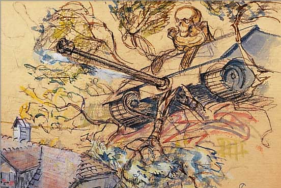 STEIGERWALD, ERNST, AUS DEM ZYKLUS TOTENTANZ, AQUARELL AUF MAL- KARTON, RE. U. MONOGR. UND DAT. 45, CA. 36 X 50 CM, R.