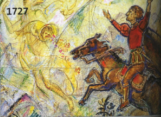 ARLT, FRITZ, 1887-1966, RITTER ZU PFERD VOR FORTUNA, MISCHTECHNIK üBER BLEISTIFT, RE. U. SIGN., CA. 20,5 X 26,5 CM, U.GL., R.