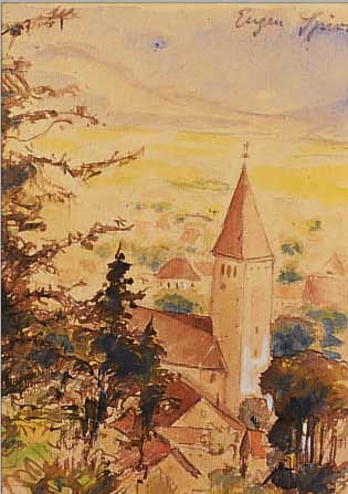 SPIRO, EUGEN, 1874-1972, DORF IM VORGEBIRGE, AQUARELL, RE. O. SIGN., CA. 19 X 15 CM, PP, U.GL., R., WIRD IN DEN ZWEITEN BAND ...