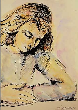 KRINNER, MICHAELA, GEB. 1915 WALDMüNCHEN, MEISTERSCHüLERIN OSKAR KOKOSCHKAS, HALB- PORTRäT EINES MäDCHENS, AQUARELLIERTE ...