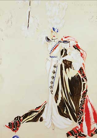 ENDRé, ILLUSTRATOR UM 1925, ENTWURF ZU EINEM BüHNENKOSTüM, GOUACHE UND GOLDFARBE üBER BLEISTIFT AUF PAPIER, BEZ.: LA ...