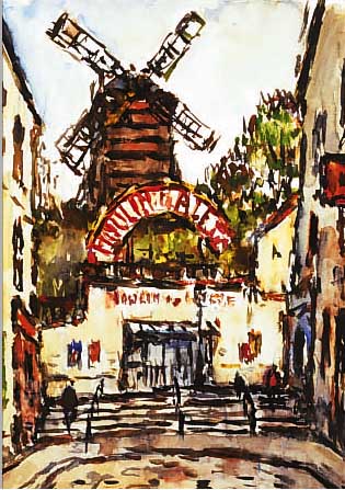 LE BERGER, ROBERT, GEB. 1905 IN PARIS, MONTMARTE: MOULIN DE LA GALETTE, RUE THOLOZY, AQUARELL AUF PAPIER, RE. U. SIGN., CA. 45 X 38 CM, ...