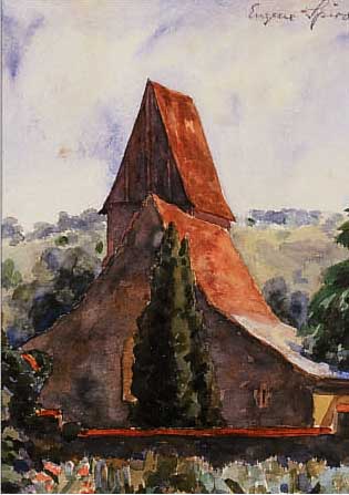 SPIRO, EUGEN, 1874-1972, KIRCHE IN HüGELIGER LANDSCHAFT, AQUARELL, RE. O. SIGN. UND DAT. 59, CA. 27,5 X 22,5 CM, PP, U.GL., ...