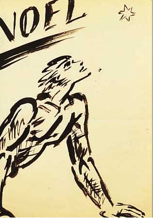 MASEREEL, FRANS, 1889-1972, NOEL, TUSCHEZEICHNUNG, RE. U. MONOGR. UND DAT. 1951, PAPIER GEBRäUNT UND MIT KNICK- SPUREN, CA. ...