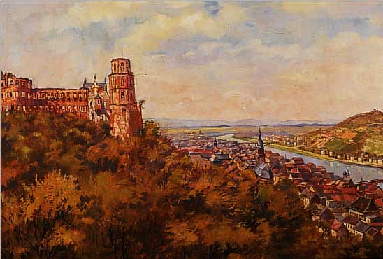 PUETTER, GISELA (GEB. ZITELMANN), GEB. 1881, WAR ANSäSSIG IN HEIDELBERG, ANSICHT VON HEIDELBERG, DEM NECKAR U. DEM SCHLOSS, ÖL/LWD., ...
