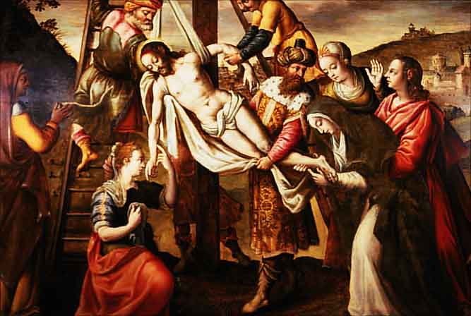 ALTMEISTER, MITTE 16. JH., KREUZESABNAHME CHRISTI, ÖL/HOLZ, M. 73 X 103 CM, R., QUALITäTVOLLE DARSTELLUNG