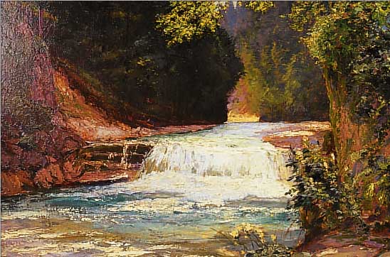 KLATT, HANS, *1876 HAMMERSTEIN-1836 MüNCHEN, ÖL/LWD, DARSTELLUNG EINES BACHES IM WALD, RECHTS UNTEN SIGN., ANGEFüGT AN DIE SIGNATUR IST EIN ...