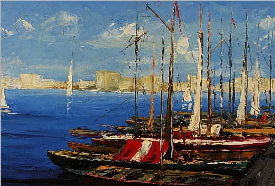 CLAUS, MALER DER 60ER JAHRE, SEGELBOOTE, ÖL/LWD, LI. U. SIGN., CA. 40 X 80 CM, R.