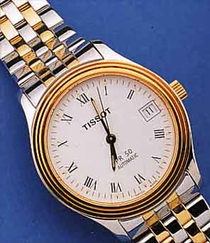 TISSOT UHRENSET FüR DAMEN UND HERREN AUTOMATIK/PR50, SCHWEIZ UM 1997, BEIDE EDELST. POL., ZWISCHENGL. WIE LüNETTE U. KRONE HARTVERG., BEIDS. ...