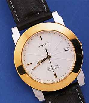 TISSOT HERRENARMBANDUHR SEASTAR AUTOMATIK, SCHWEIZ UM 1998, EDELST. POL., BODEN GEDR., LüNETTE SOWIE KRONE HARTVERG., SAPHIRFLACHGL.,ETA ...
