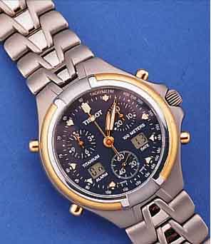 TISSOT ARMBANDALARMCHRONOGRAPH, REF.-NR. T670, SCHWEIZ UM 1995, TITAN, TEILW. VERG., UNGETR. LAGERW., SAPHIRFLACHGL., BODEN U. KRONE ...