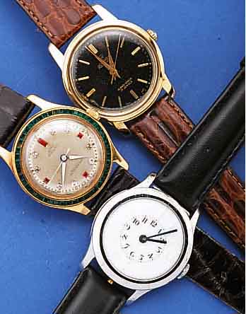 KONVOLUT: 6 HERRENARMBANDUHREN, FüR DEN DTSCH. MARKT UM 1956-1960, 3X JUNGHANS TRILAS-TIC, HANDAUFZUG, METALL, 1X VERG., 2X VERCHR.,2X KAL. ...