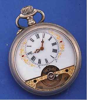 HEBDOMAS HERRENTASCHENUHR OFFEN 8-TAGE, REF.-NR. 30389, SCHWEIZ UM 1920, NICKEL, EMAILBL. L. BESCH. UNTER GLASR. AUßEN 11, ...