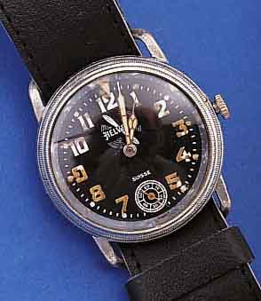 HELVETIA FLIEGER/MILITäRARMBANDUHR, SCHWEIZ UM 1936, METALL VERCHR., SCHARNIERBODEN, LüNETTE M. INNENZEIGER DREHB., D. CA. 41 MM, PERF. ...