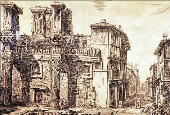 KUPFERSTICH VON PIRANESI, VEDUTA DEGLI AU ANZI DEL FORO DI NERUA, DOPPELBLATT MIT BUGFALTE, CA. 47 X 71 CM, PP, U.GL., R.