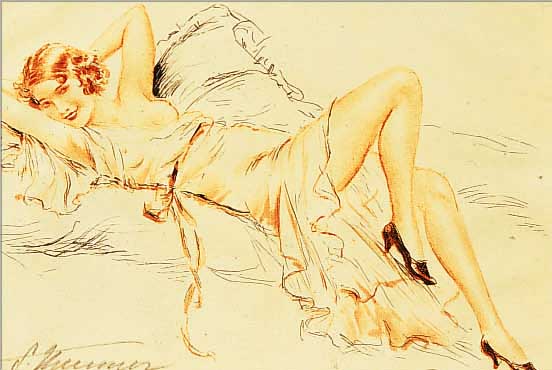 ZWEI RADIERUNGEN, UM 1920, SIGN. S. MEUNIER,EROTISCHE DARSTELLUNGEN, U. GL. GER., M. CA. 13 X 18 CM, G.-M. CA. 21,5 X 27,5 CM, L. GEBRäUNT