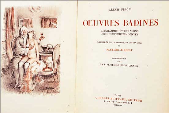 BUCH: OEUVRES BADINES, PAUL-EMILE BECAT, CA.16 FARBIGE ABBILDUNGEN EROTISCHEN INHALTS AUF VELIN, 23 X 16,5 CM, MIN ALTERSSP., Z. T. NICHT ...