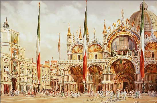 DESANTI, FABRO, ITALIENISCHER MALER DER 1. HäLFTE DES 20. JH., PIAZZA SAN MARCO IN VENEDIG, AQUARELL AUF PAPIER, RE. U. SIGN., CA. 53 X 66 ...