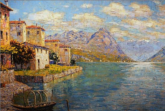 ANDRAE, R., IMPRESSIONIST DER MITTE DES 20. JH., AM LUGANER SEE, ÖL/LWD., SIGN., VERSO BETITELT, 61 X 80,5 CM, R.