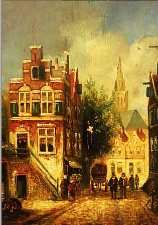 NIEDERL. KüNSTLER D. 19. JH., STRASSENSZENE IN EINER HOLLäNDISCHEN STADT, ÖL/HOLZ (FARB- SCHäDEN), UNSIGN., 31 X 21,5 CM, R.