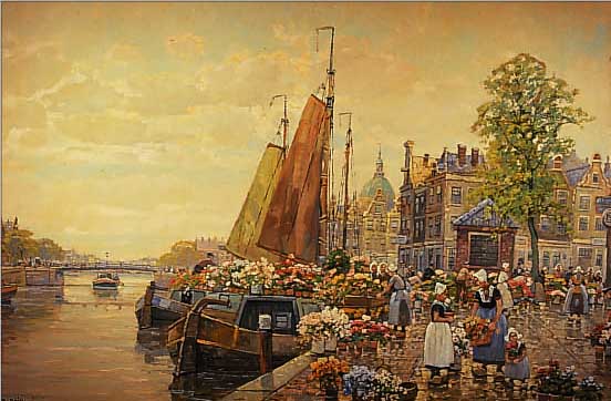RICHTER-REICH, F. M., *1896, FüR SEINE STäDTEBILDER UND BLUMENMäRKTE BEKANNTER INTERNATIONAL GESCHäTZTER GENREMALER, HIER: ...