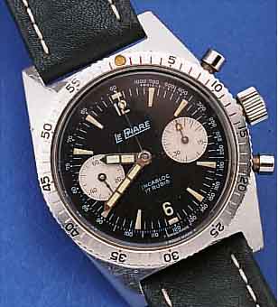LE PHARE ARMBANDCHRONOGRAPH, REF.-NR. 624103SCHWEIZ UM 1965, EDELST., BODEN GESCHR., LüNETTE M. 60ER TEILUNG, BEIDS. DREHB., SCHW. ...