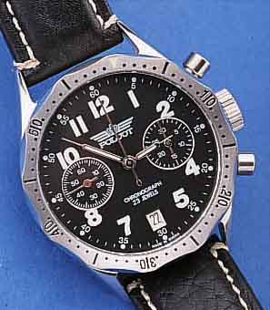 POLJOT ARMBANDCHRONOGRAPH, REF.-NR. 4170, RUßLAND 2000, EDELST., 23 ST., HANDAUFZUG, 30-MIN.-STOPPZäHLER, ORIG.-LEDERB., MINERAL- FLACHGL., ...