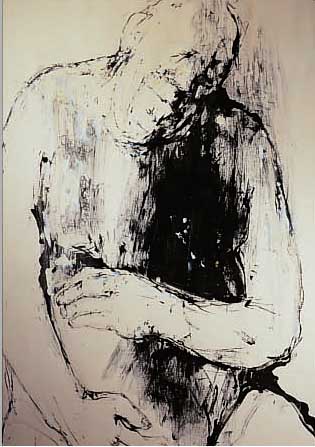 KRIEGER, MARGARETHE, GEB. 1936, SCHLAFENDER CATCHER, GOUACHE ÜBER BLEISTIFT AUF PAPIER, SCHWARZ-WEIß, RE. U. BETITELT UND HANDSIGNIERT, CA. 100 ...