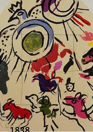 CHAGALL, MARC, 1887-1985, VIER FARBLITHO- GRAPHIEN AUS ANDRE SAURET, MOURLOT PARIS 1962, ENTWÜRFE ZU DEN JERUSALEMER FENSTERN, JE CA. 20 X 15 CM, ...