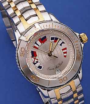 MEMOTIME/CORUM HERRENARMBANDUHR SAVE THE SEA, REF.-NR. 802/21687, SCHWEIZ UM 1996, EDEL- ST. TEILW. POL., TEILW. SAT. INCL. BAND, KRONEWIE ...