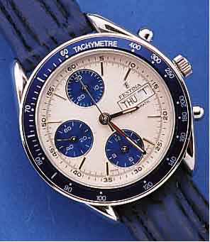 FESTINA ARMBANDCHRONOGRAPH AUTOMATIK, REF.- NR. 5258, SCHWEIZ UM 1996, EDELST. POL., BODENU. KRONE GESCHR., TACHYMETERSKALA AUF ...