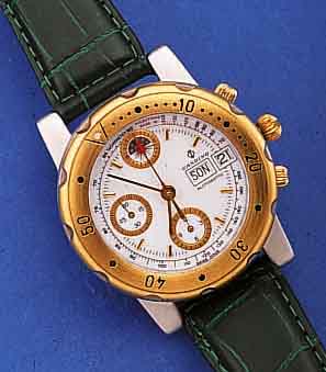 CANDINO ARMBANDCHRONOGRAPH AUTOMATIK, SCHWEIZ UM 1988, EDELST. MATT., BODEN U. KRONE GESCHR., DREHLüNETTE WIE DRüCKER HART- VERG., ...