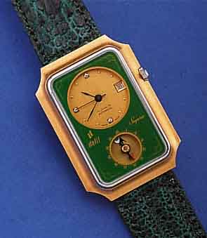 DALIL SUPRA MOSLEMS WATCH, SCHWEIZ UM 1970, UNGETR. LAGERW., MASSIV METALL HARTVERG., MINERALFLACHGL., EDELST.-BODEN GESCHR., BEI FERTIGST. ...