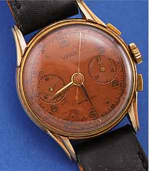 KONVOLUT: 2 HERRENARMBANDUHREN, SCHWEIZER PRODUKTION, 1X BEZ. VENUS, ARMBANDCHRONOGRAPH,UM 1944, METALL VERG., BER., EDELST.-BODEN GEDR., ...