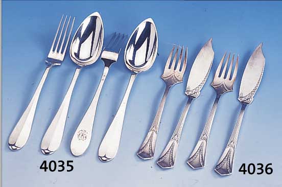 FISCHBESTECK FüR 6 PERSONEN, UM 1906/10, WMF, METALL, BEST. AUS: 6 MESSER UND 6 GABELN, SEHR SELTEN, PASSEND ZU KAT.-NR. 03-4039 UND 03-4089