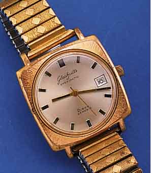 GLASHÜTTE HERRENARMBANDUHR SPEZIMATIC/BISON, DEUTSCHLAND UM 1970, METALL VERG., CARREE- CAMBRE-FORM, BER., KAL. 75/722, 26 ST., STOß- GES., ...