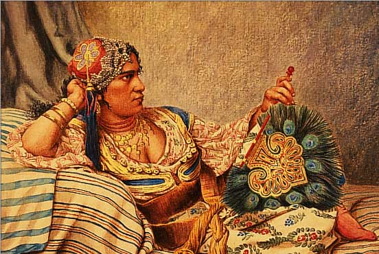 UNBEKANNTER MALER, DATIERT 1879, FEMME D'ALGIER, MEHRFARBIGES AQUARELL AUF PAPIER, RE. U. UNLESERLICH SIGN. UND DAT., CA. 14.5 X 19.5 ...