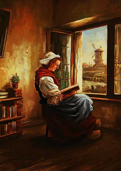 LEMM, EYKE, NIEDERLANDE, UM 1950, HOLLäNDERIN LESEND VOR DEM FENSTER, ÖL/LWD, RE. U. SIGN., CA. 60 X 50 CM, R.