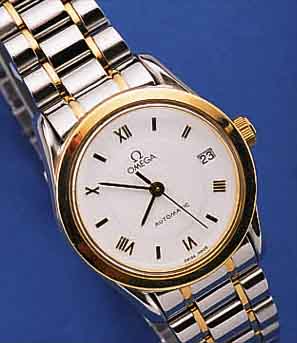 OMEGA DAMENARMBANDUHR, AUTOMATIK, STAHL/ GOLD GEH. INCL. BAND, AB HERST. WASSERDT. 30 M, ORIG. ETUI, HäNDLERGARANTIE BIS 03/2002, NEUWERTIG, ...