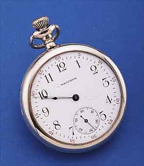 WALTHAM HERRENTASCHENUHR OFFEN, USA UM 1915, NICKEL-2.-GEH., WOHL AUF KD.-WUNSCH BEIDS. VERGL., EMAILBL. SIGN., AUßEN ROT 5-60,FEINE GEBL. ...
