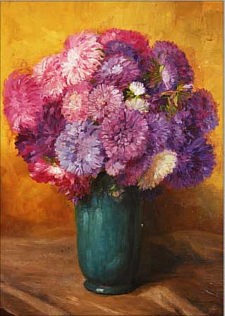 ULRICH, PAUL, ANFANG 20. JH., ASTERN IN VASE, ÖL/LWD., SIGN., 56 X 41 CM, R.